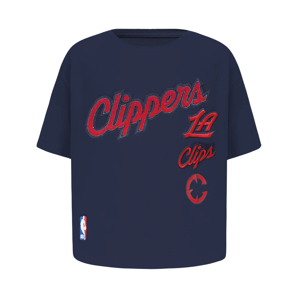 NBA LOS ANGELES CLIPPERS RETRO CLASSIC LITTLE GIRLS SHORT SLEEVE BOXY TEE (MIDNIGHT NAVY)