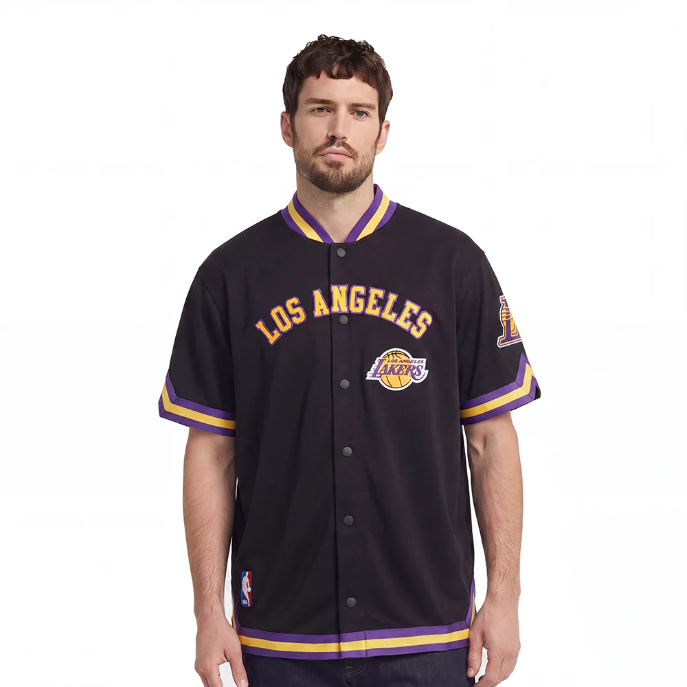 NBA LOS ANGELES LAKERS CLASSIC MEN'S PRO SS DOUBLE KNIT JACKET  (BLACK/PURPLE)