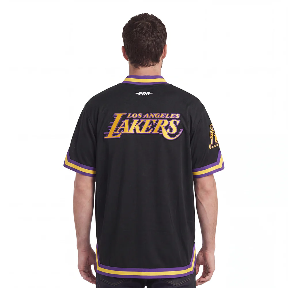 NBA LOS ANGELES LAKERS CLASSIC MEN'S PRO SS DOUBLE KNIT JACKET  (BLACK/PURPLE) - Image 2