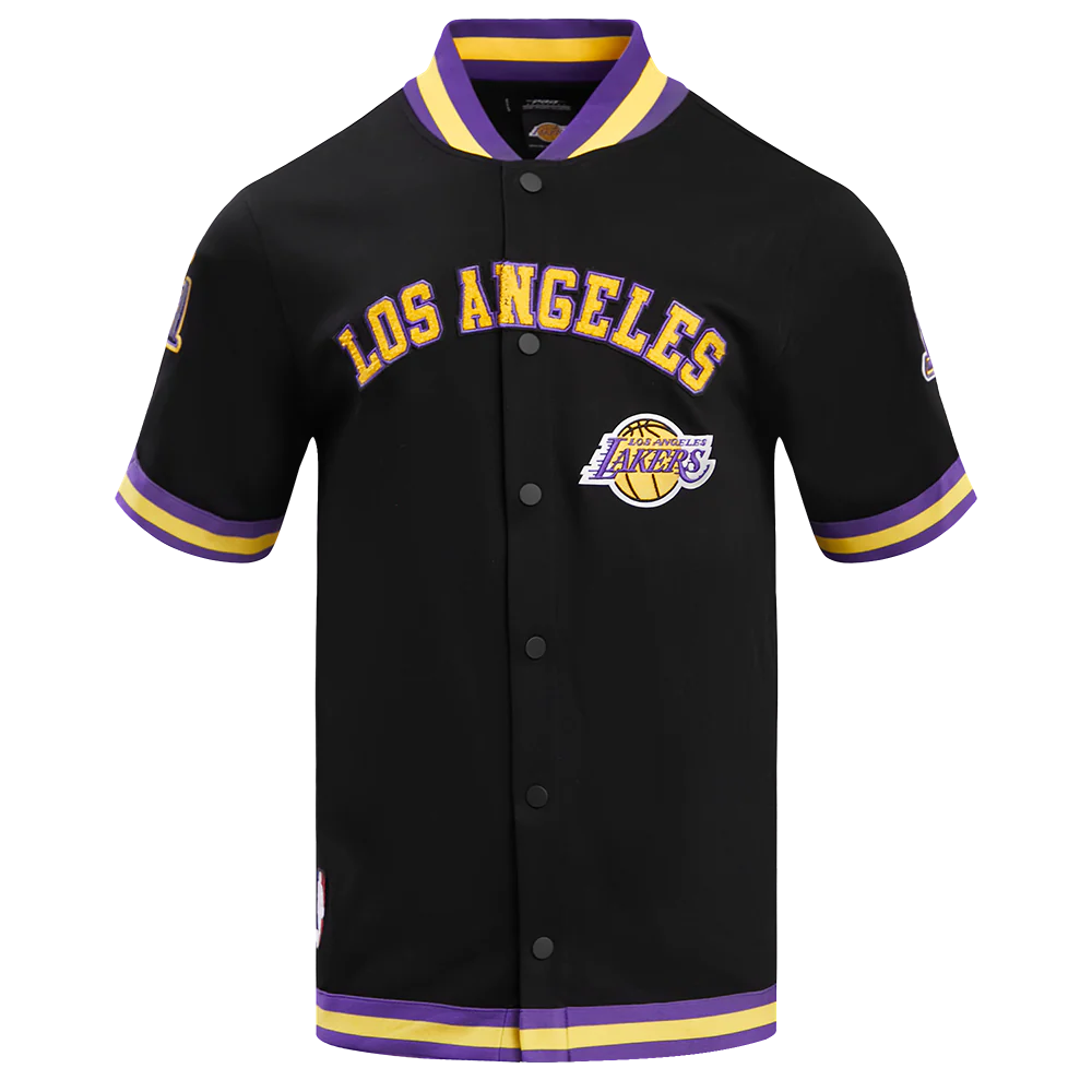 NBA LOS ANGELES LAKERS CLASSIC MEN'S PRO SS DOUBLE KNIT JACKET  (BLACK/PURPLE) - Image 3