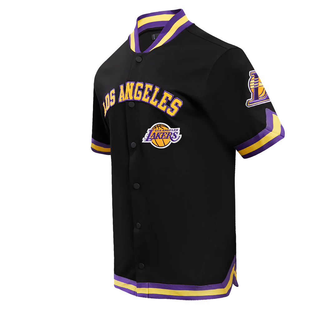NBA LOS ANGELES LAKERS CLASSIC MEN'S PRO SS DOUBLE KNIT JACKET  (BLACK/PURPLE) - Image 4