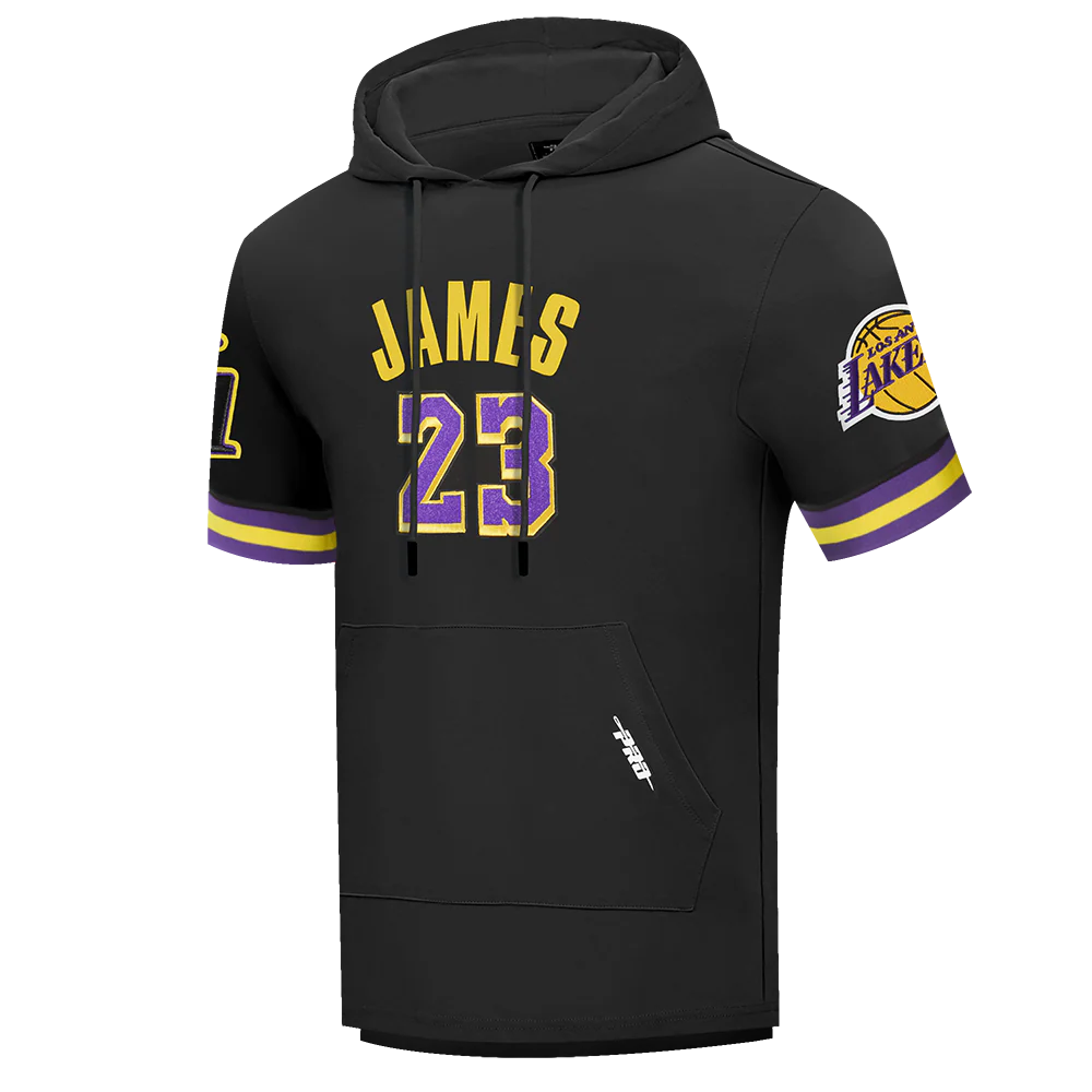 NBA LOS ANGELES LAKERS JAMES MEN'S PLAYER SHORT SLEEVE HOODIE (BLACK) - Image 2