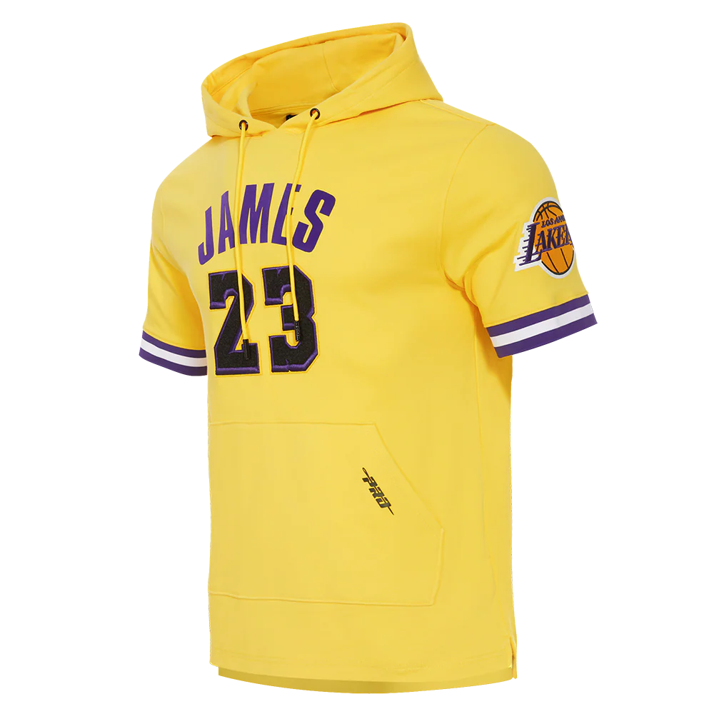 NBA LOS ANGELES LAKERS JAMES MEN'S PLAYER SHORT SLEEVE HOODIE (YELLOW) - Image 2