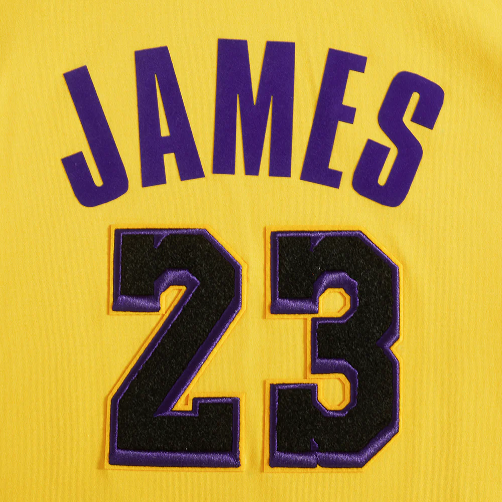 NBA LOS ANGELES LAKERS JAMES MEN'S PLAYER SHORT SLEEVE HOODIE (YELLOW) - Image 5