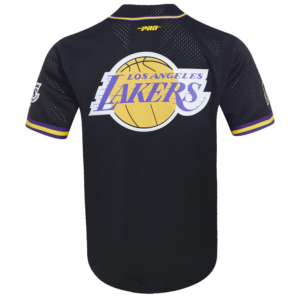 NBA LOS ANGELES LAKERS LEBRON JAMES #23 MEN'S MESH BUTTON DOWN SHIRT (BLACK/PURPLE/YELLOW) - Image 3