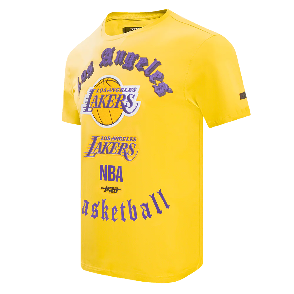 NBA LOS ANGELES LAKERS OLD ENGLISH MEN'S TEE (YELLOW) - Image 4