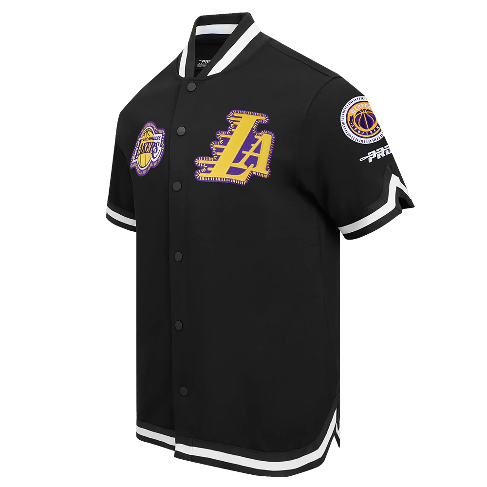 NBA LOS ANGELES LAKERS DIY PICK STITCH MEN'S DOUBLE KNIT SHORT SLEEVE JACKET (BLACK) - Image 2
