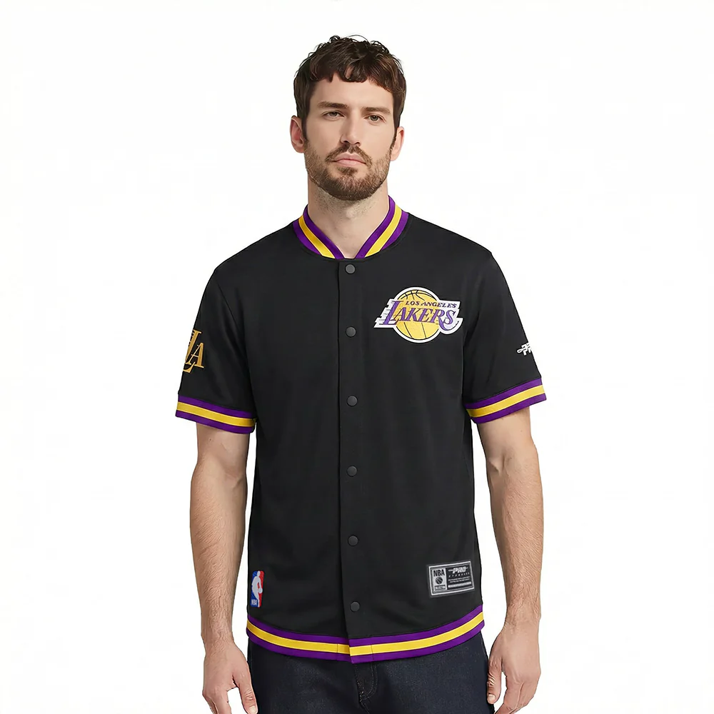 NBA LOS ANGELES LAKERS SOUVENIR MEN'S PRO SS DOUBLE KNIT JACKET (BLACK/PURPLE)