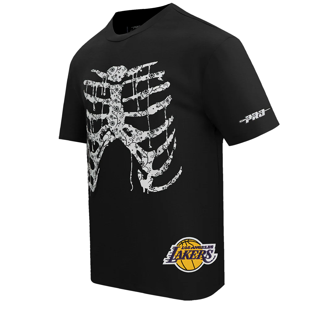 NBA LOS ANGELES LAKERS RIB CAGE MEN'S COTTON JERSEY DROP SHOULDER TEE (BLACK) - Image 2