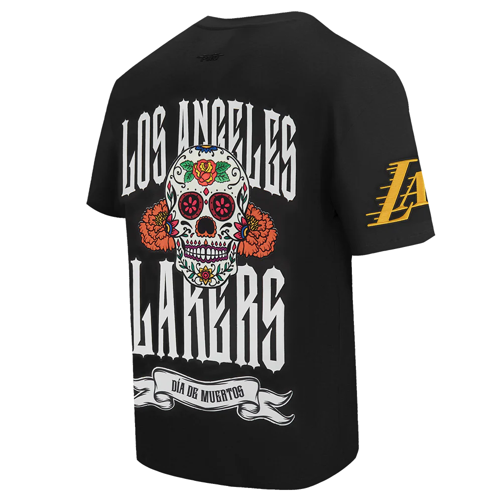 NBA LOS ANGELES LAKERS RIB CAGE MEN'S COTTON JERSEY DROP SHOULDER TEE (BLACK) - Image 3