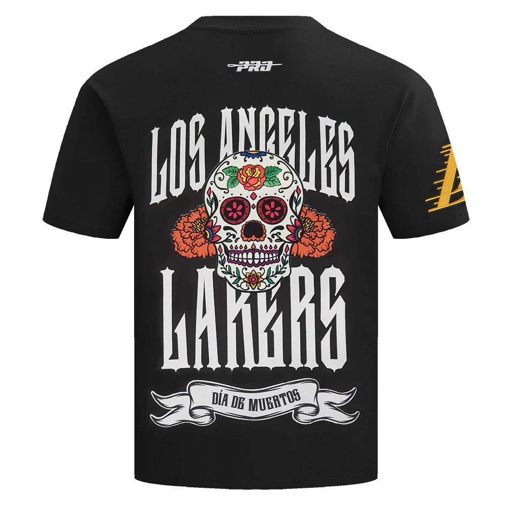 NBA LOS ANGELES LAKERS RIB CAGE MEN'S COTTON JERSEY DROP SHOULDER TEE (BLACK) - Image 4