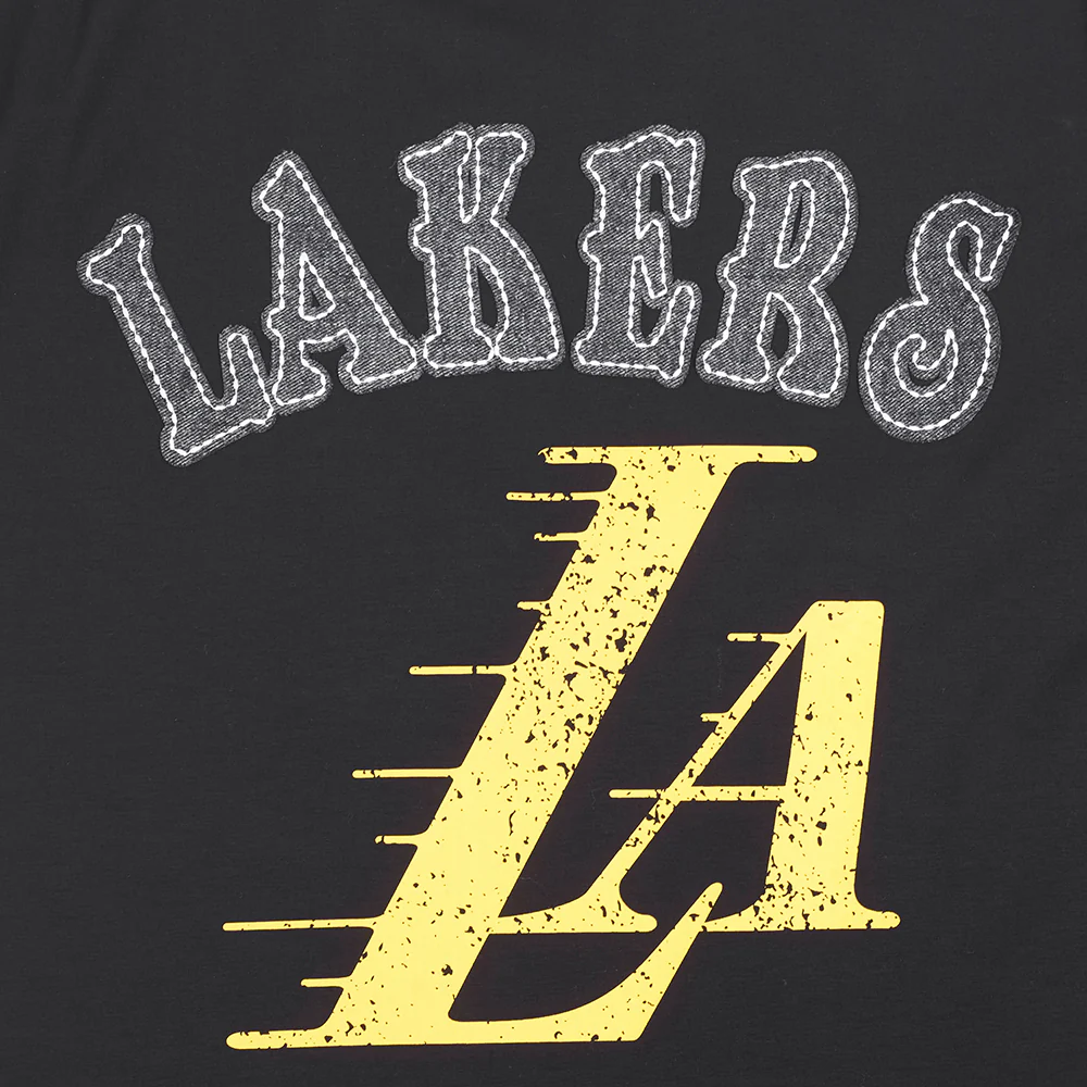 NBA LOS ANGELES LAKERS REBEL ATHLETICS STACKED LOGO MEN'S SJ TEE (BLACK) - Image 7