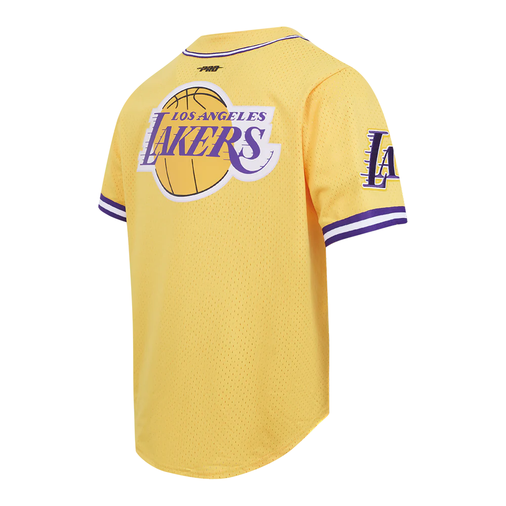 LOS ANGELES LAKERS CLASSIC MESH MEN'S BUTTON DOWN SHIRT (YELLOW/PURPLE) - Image 4
