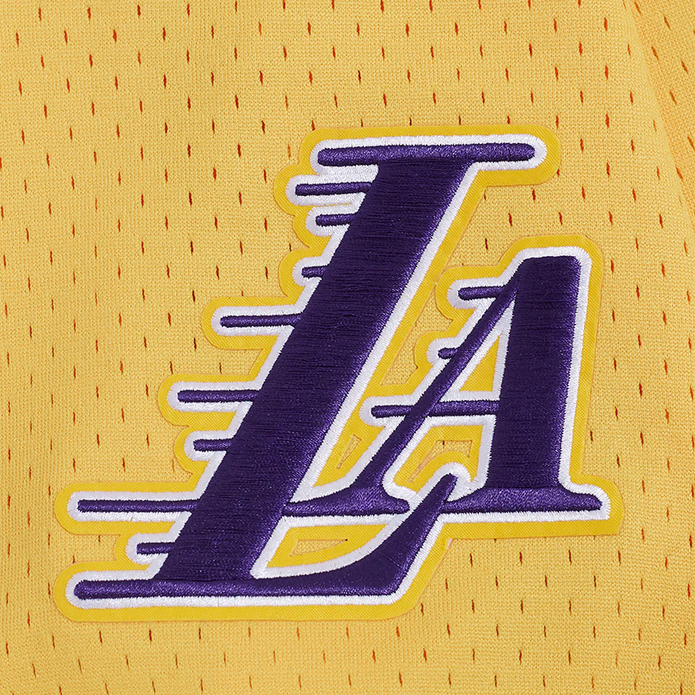 LOS ANGELES LAKERS CLASSIC MESH MEN'S BUTTON DOWN SHIRT (YELLOW/PURPLE) - Image 9