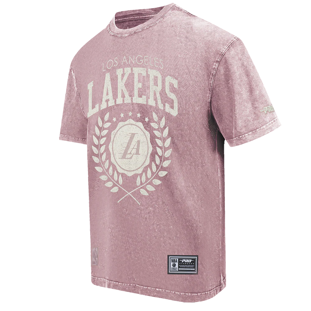 NBA LOS ANGELES LAKERS STREET TEAM MEN'S CJ DROP SHOULDER ENZYME WASH TEE (WASHED MAUVE) - Image 3
