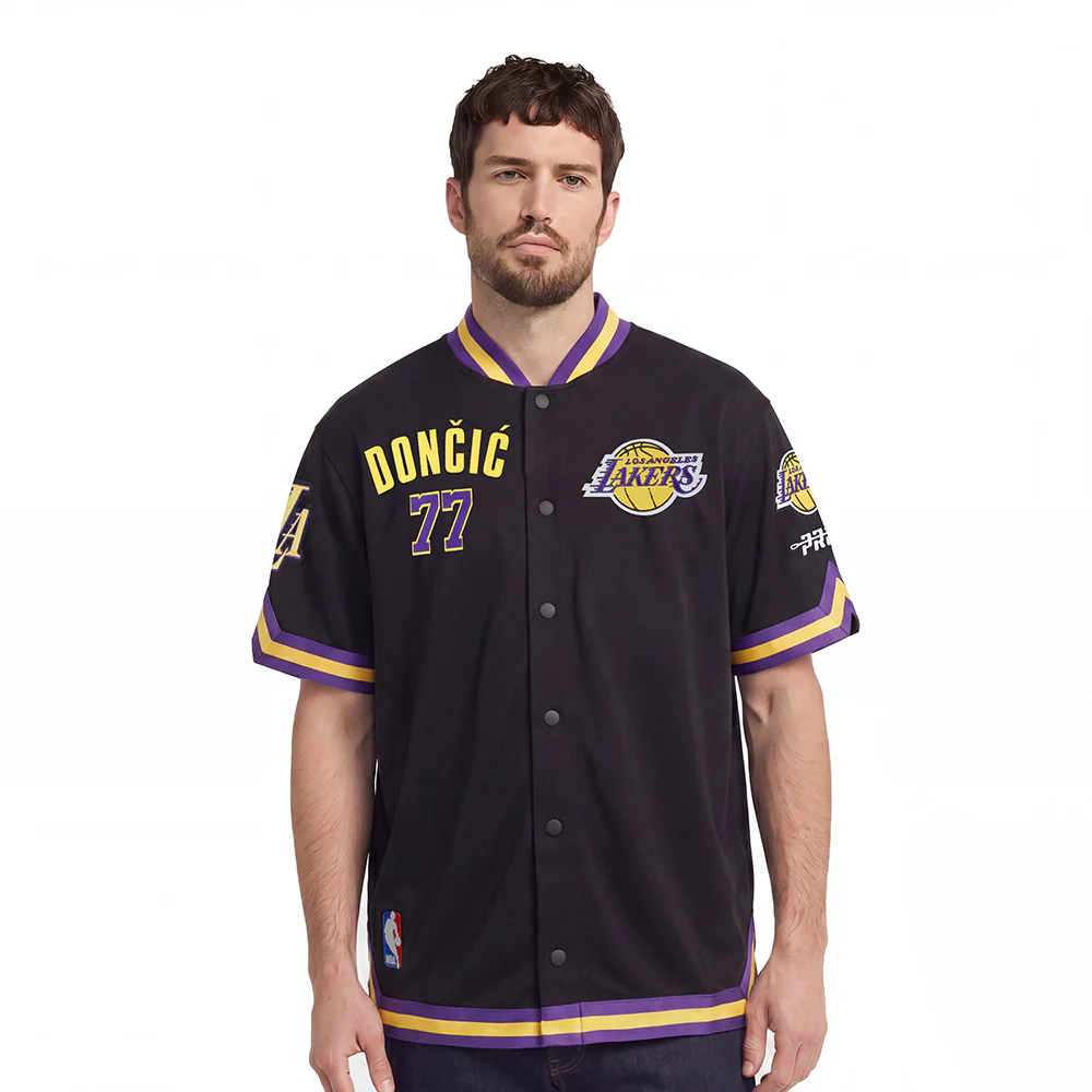 NBA LOS ANGELES LAKERS LUKA DONCIC #77 CLASSIC PNN MEN'S DOUBLE KNIT JACKET (BLACK/PURPLE)