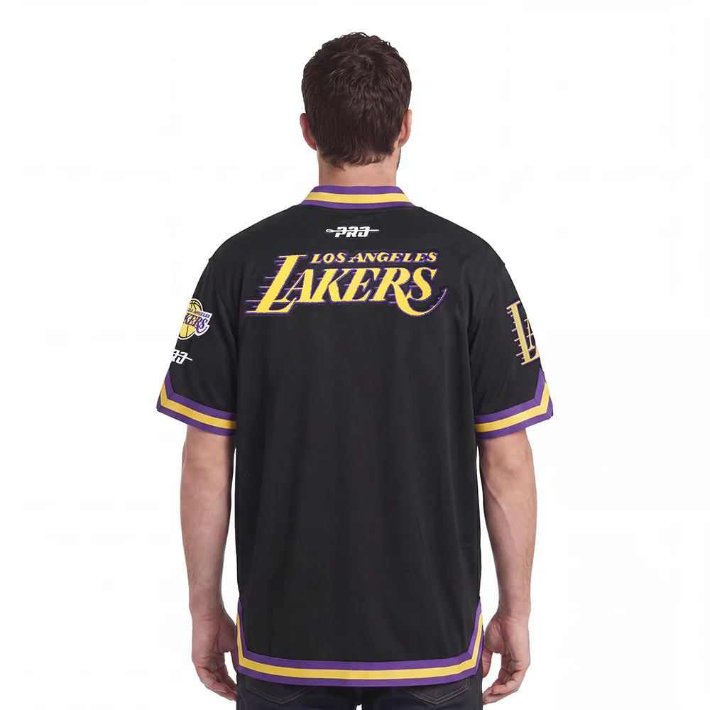 NBA LOS ANGELES LAKERS LUKA DONCIC #77 CLASSIC PNN MEN'S DOUBLE KNIT JACKET (BLACK/PURPLE) - Image 2
