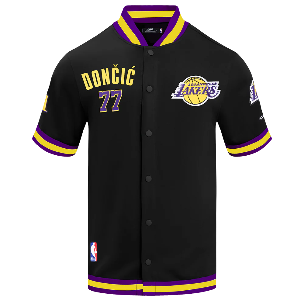 NBA LOS ANGELES LAKERS LUKA DONCIC #77 CLASSIC PNN MEN'S DOUBLE KNIT JACKET (BLACK/PURPLE) - Image 3