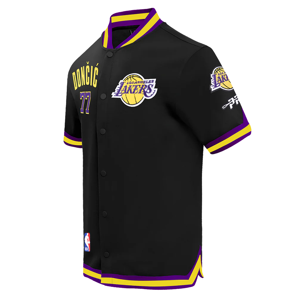 NBA LOS ANGELES LAKERS LUKA DONCIC #77 CLASSIC PNN MEN'S DOUBLE KNIT JACKET (BLACK/PURPLE) - Image 4