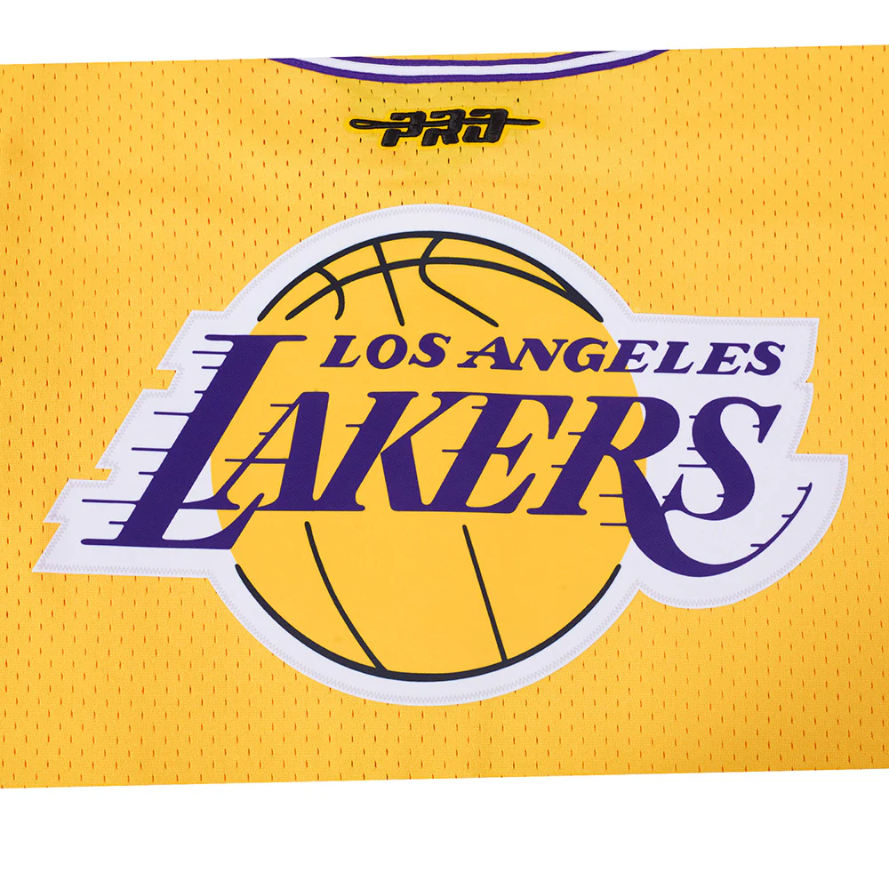 NBA LOS ANGELES LAKERS LUKA DONCIC #77 CLASSIC MESH PNN MEN'S MESH BUTTON DOWN SHIRT (YELLOW/PURPLE) - Image 9