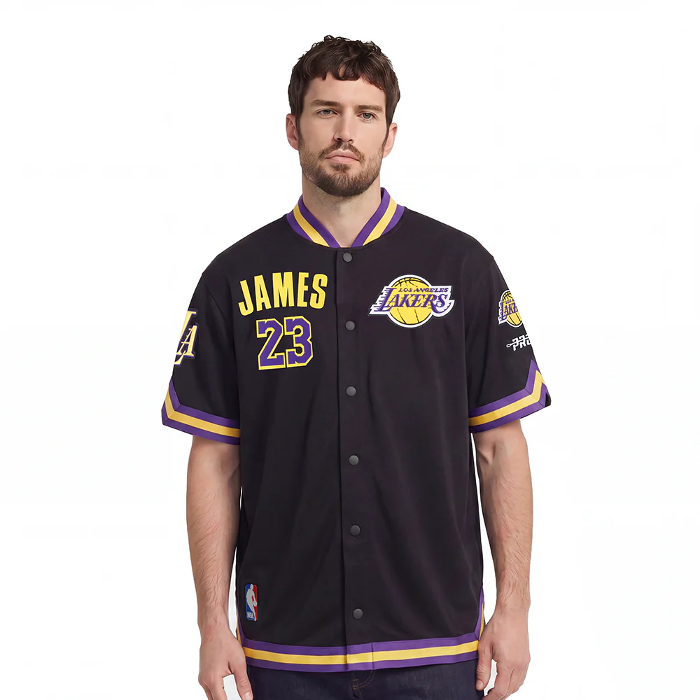 NBA LOS ANGELES LAKERS LEBRON JAMES #23 CLASSIC PNN MEN'S DOUBLE KNIT JACKET (BLACK/PURPLE)