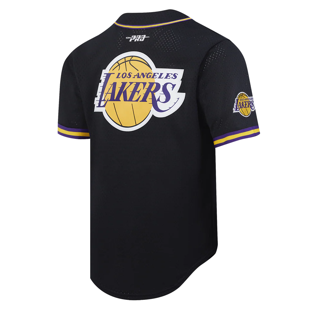 NBA LOS ANGELES LAKERS LEBRON JAMES #23 CLASSIC MESH PNN MEN'S MESH BUTTON DOWN SHIRT (BLACK/PURPLE) - Image 6