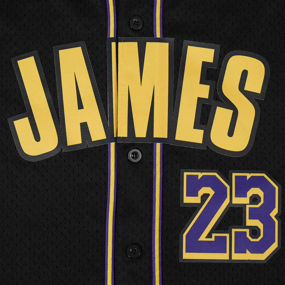 NBA LOS ANGELES LAKERS LEBRON JAMES #23 CLASSIC MESH PNN MEN'S MESH BUTTON DOWN SHIRT (BLACK/PURPLE) - Image 9