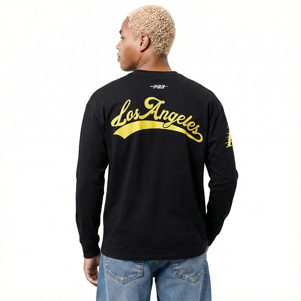 NBA LOS ANGELES LAKERS LIVING LARGE MEN'S DROP SHOULDER LS TEE (BLACK) - Image 2