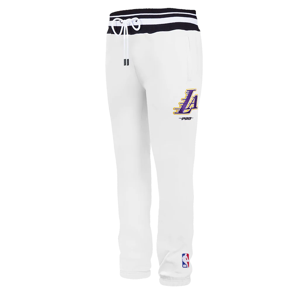 NBA LOS ANGELES LAKERS SCRIPT TAIL MEN'S RIB FLEECE SWEATPANT (WHITE/BLACK)