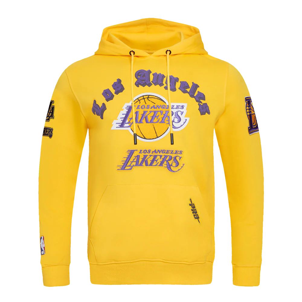 NBA LOS ANGELES LAKERS OLD ENGLISH MEN'S PULLOVER HOODIE (YELLOW)