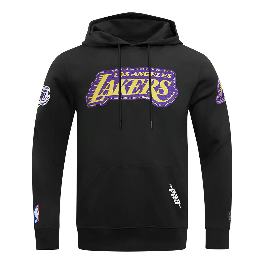 NBA LOS ANGELES LAKERS DIY PICK STITCH MEN'S DOUBLE KNIT PULLOVER HOODIE (BLACK)