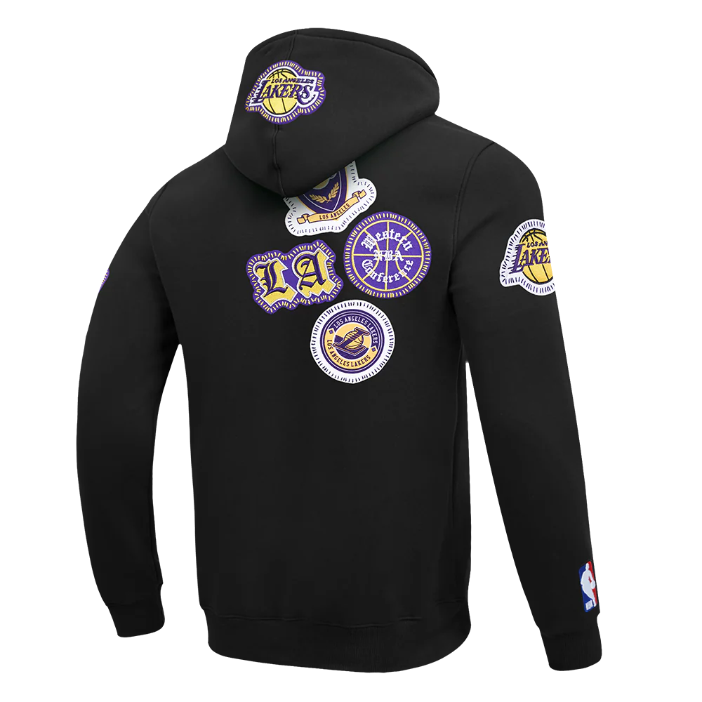 NBA LOS ANGELES LAKERS DIY PICK STITCH MEN'S DOUBLE KNIT PULLOVER HOODIE (BLACK) - Image 4