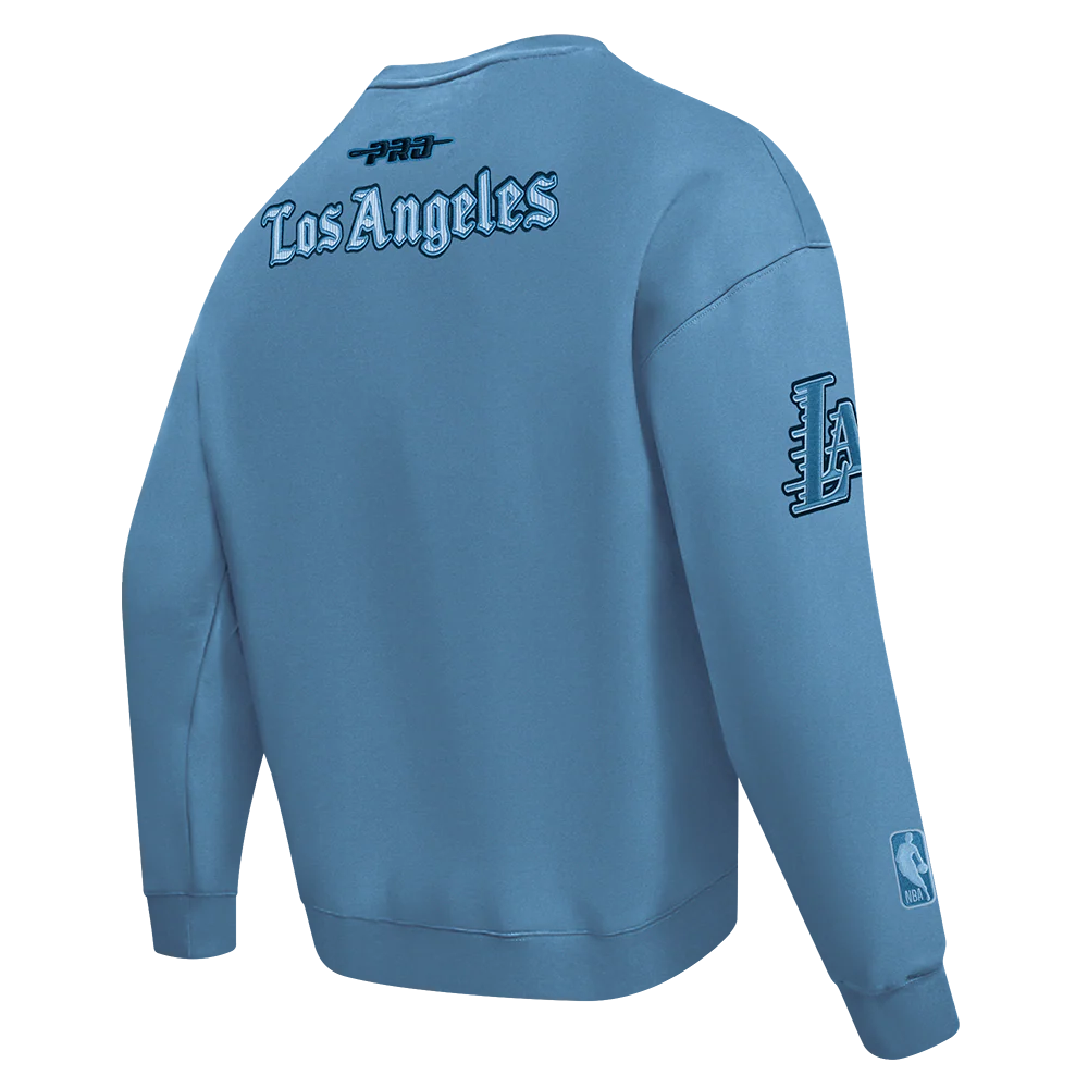 NBA LOS ANGELES LAKERS COUNTRY CLUB MEN'S DROP SHOULDER FLEECE CREWNECK (STEEL BLUE) - Image 4