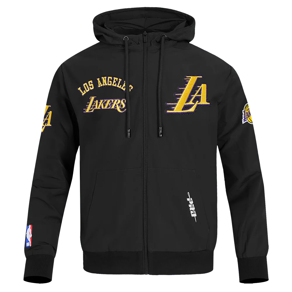 NBA LOS ANGELES LAKERS CLASSIC WIND SUIT MEN'S WOVEN FULL ZIP PULLOVER HOODIE (BLACK)