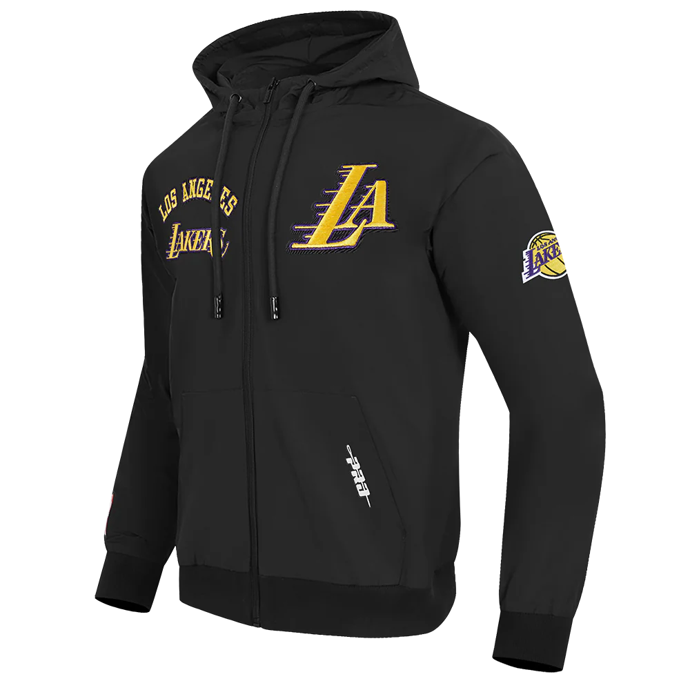 NBA LOS ANGELES LAKERS CLASSIC WIND SUIT MEN'S WOVEN FULL ZIP PULLOVER HOODIE (BLACK) - Image 2