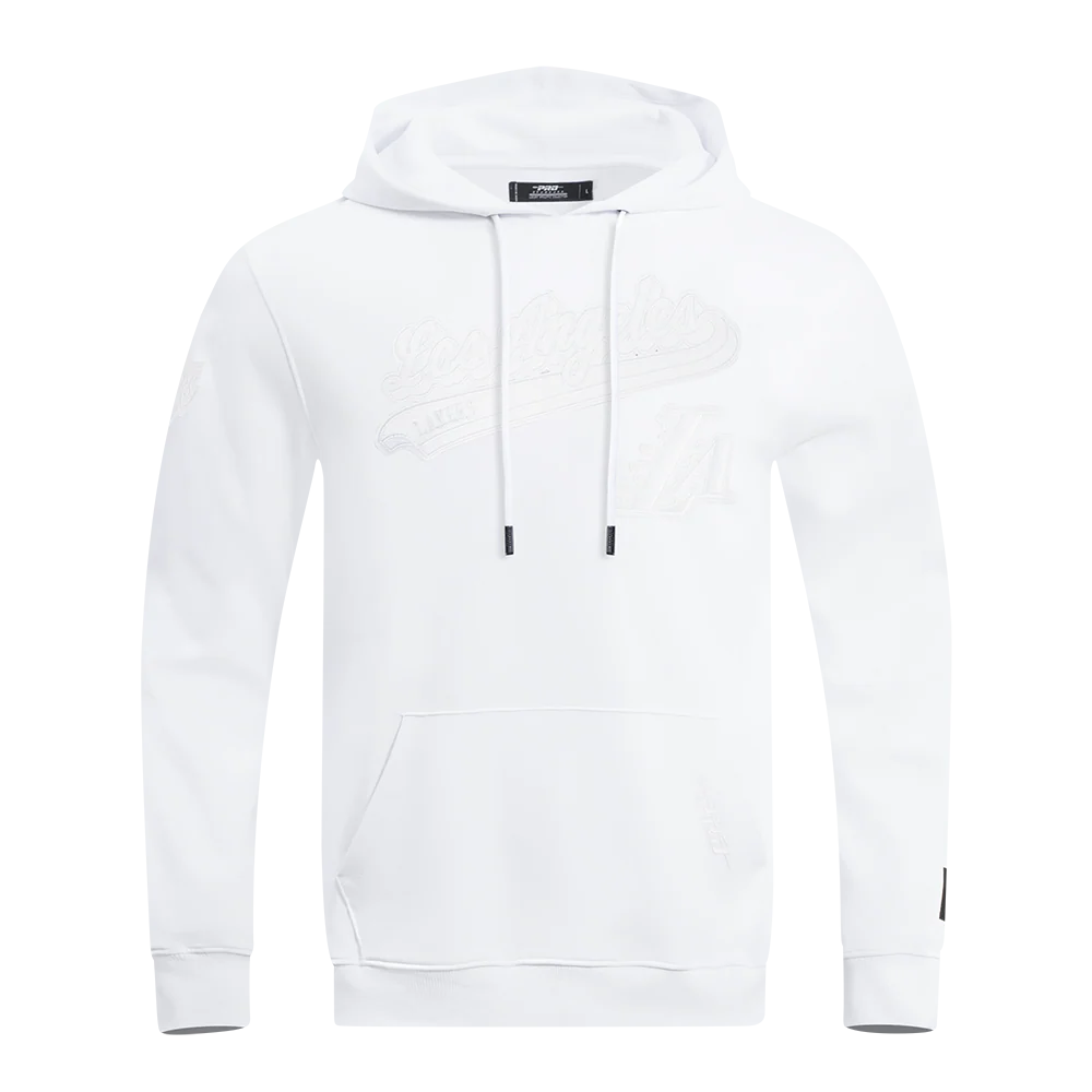 NBA LOS ANGELES LAKERS WHITE OUT MEN'S DOUBLE KNIT PULLOVER HOODIE (WHITE)