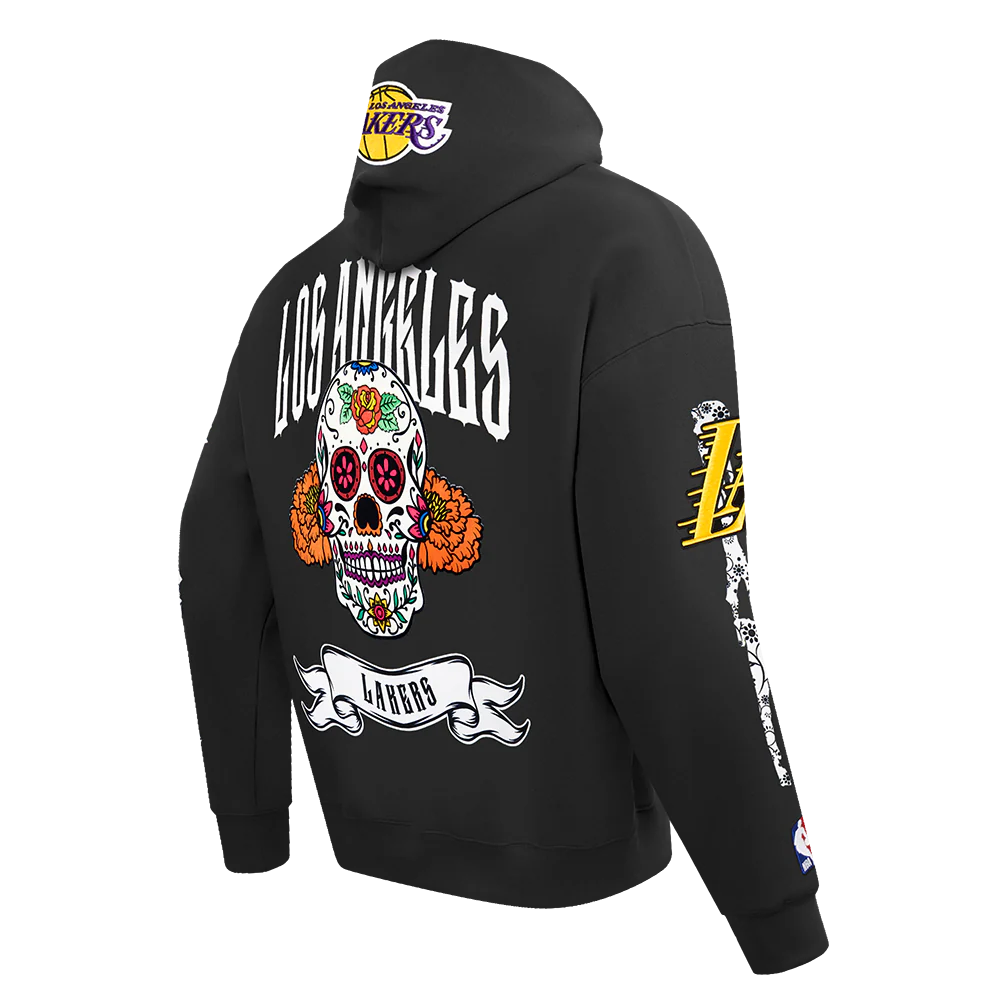 NBA LOS ANGELES LAKERS RIB CAGE MEN'S DROP SHOULDER FLEECE PULLOVER HOODIE (BLACK) - Image 3