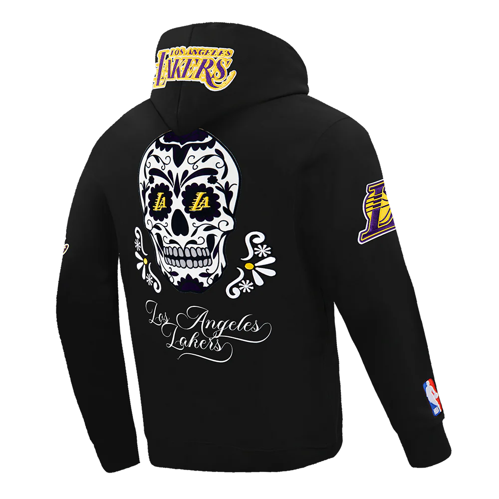 NBA LOS ANGELES LAKERS SUGAR SKULL MEN'S FLEECE PULLOVER HOODIE (BLACK) - Image 3