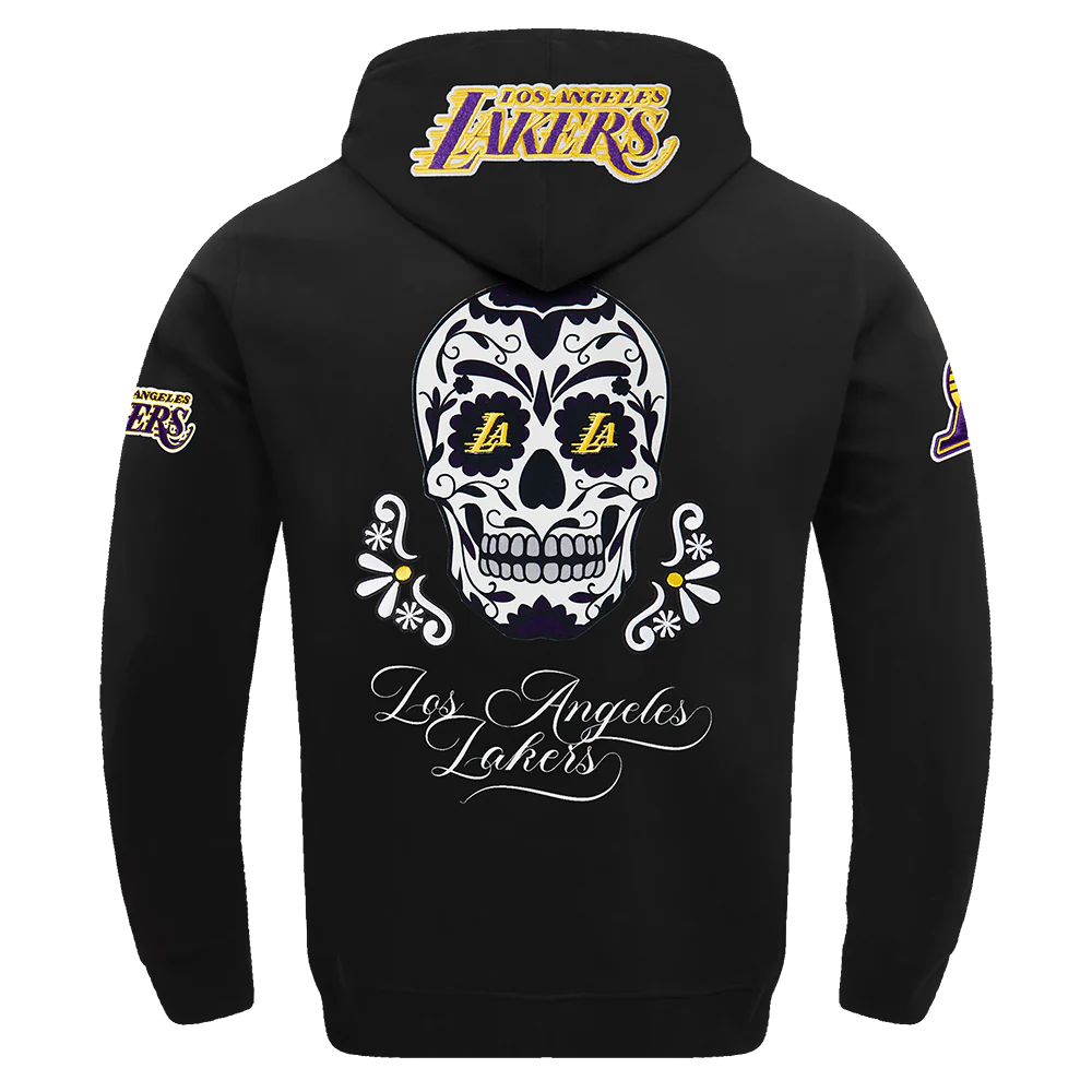 NBA LOS ANGELES LAKERS SUGAR SKULL MEN'S FLEECE PULLOVER HOODIE (BLACK) - Image 4