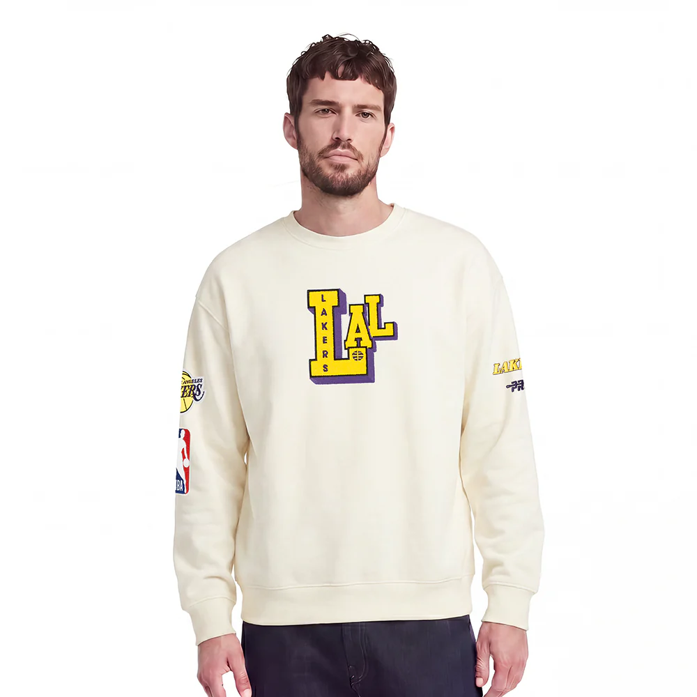 NBA LOS ANGELES LAKERS BEST OF MEN'S DROP SHOULDER FLC CREWNECK (EGGSHELL)
