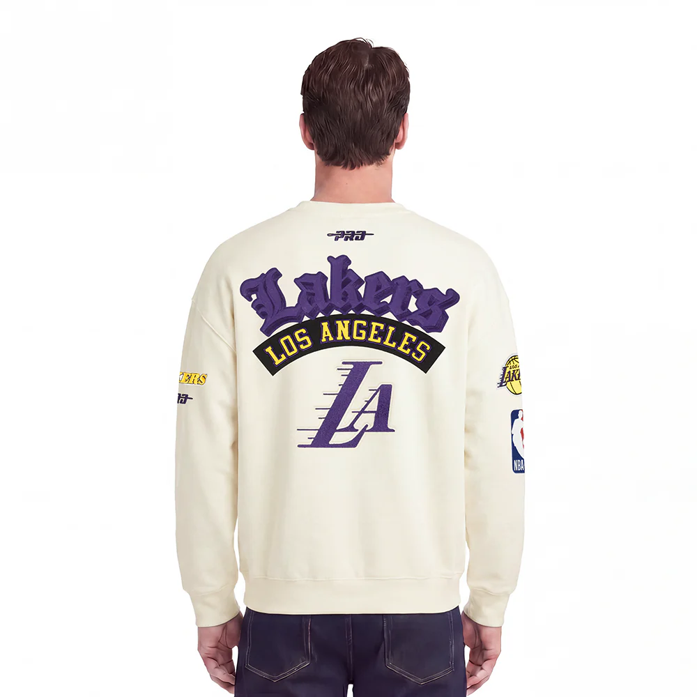 NBA LOS ANGELES LAKERS BEST OF MEN'S DROP SHOULDER FLC CREWNECK (EGGSHELL) - Image 2