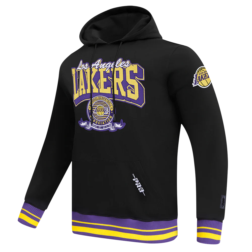 NBA LOS ANGELES LAKERS TEAM BADGE MEN'S RIB FLC PO HOODIE (BLACK/PURPLE) - Image 2