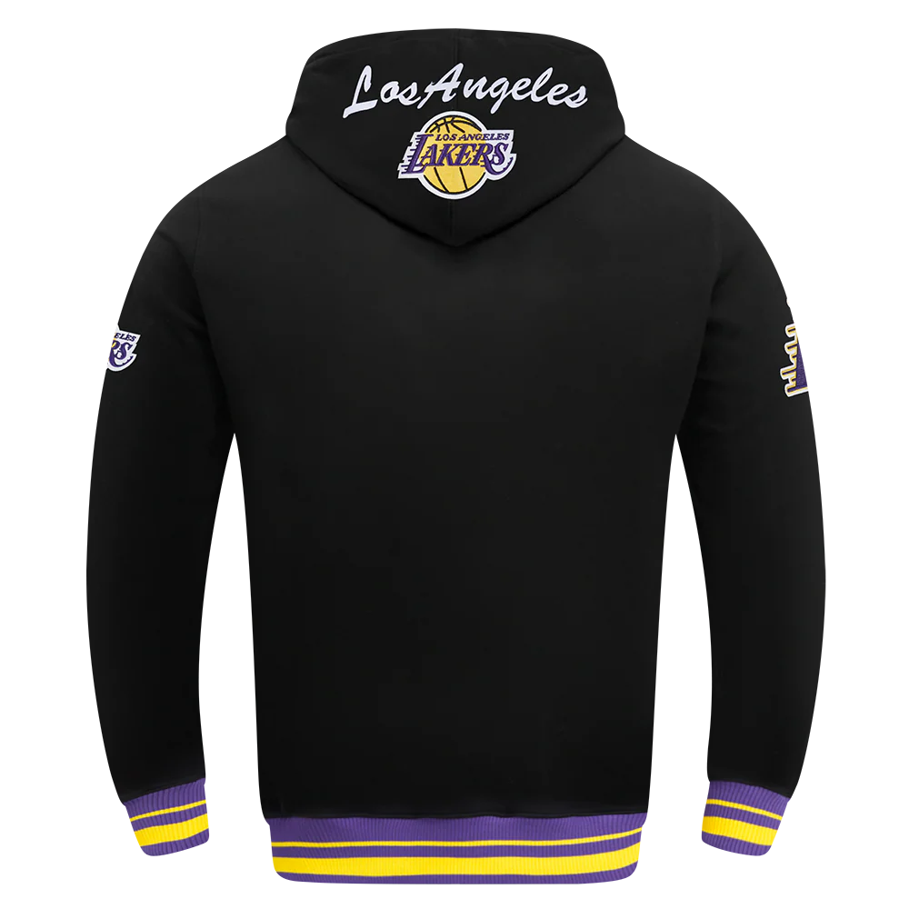 NBA LOS ANGELES LAKERS TEAM BADGE MEN'S RIB FLC PO HOODIE (BLACK/PURPLE) - Image 3