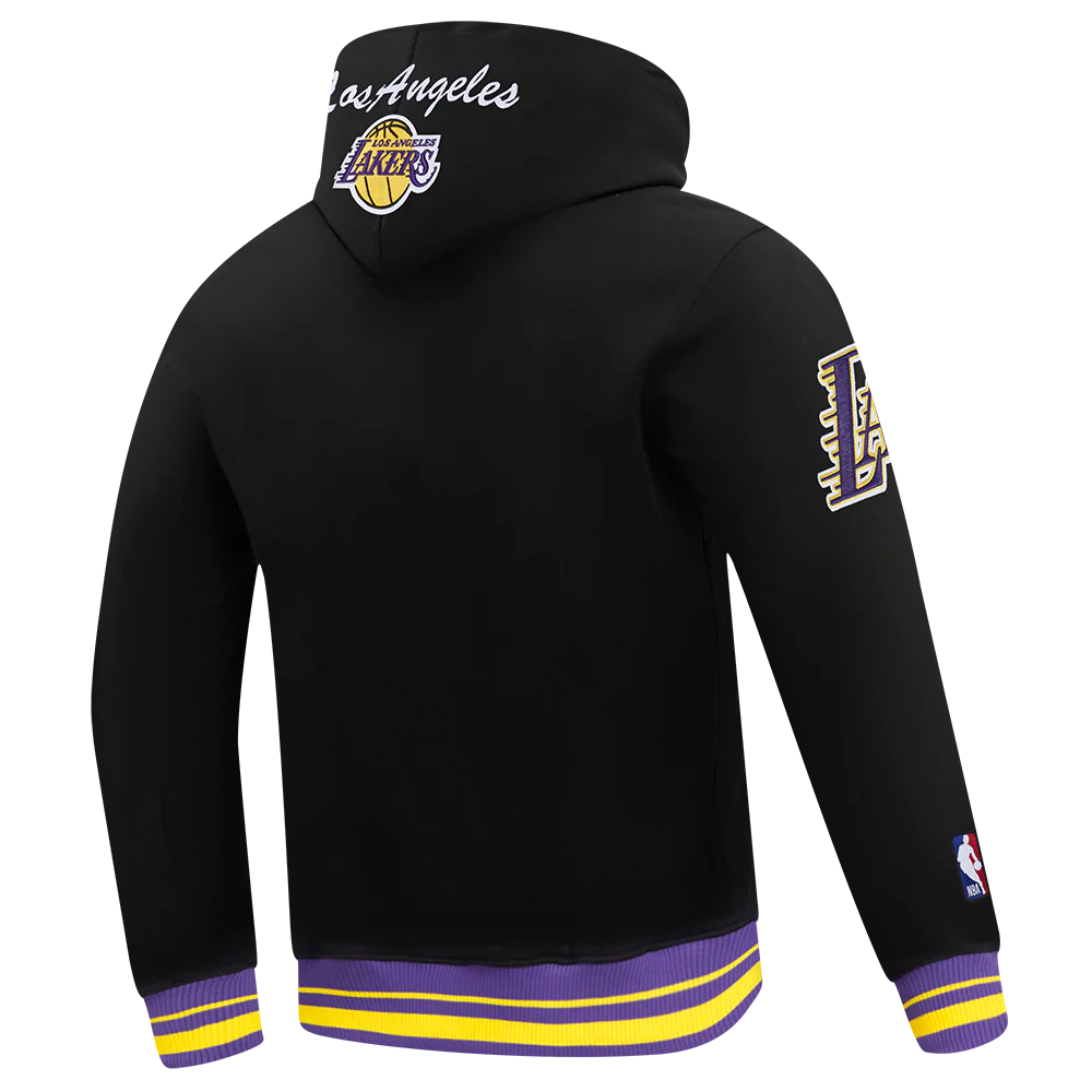 NBA LOS ANGELES LAKERS TEAM BADGE MEN'S RIB FLC PO HOODIE (BLACK/PURPLE) - Image 4