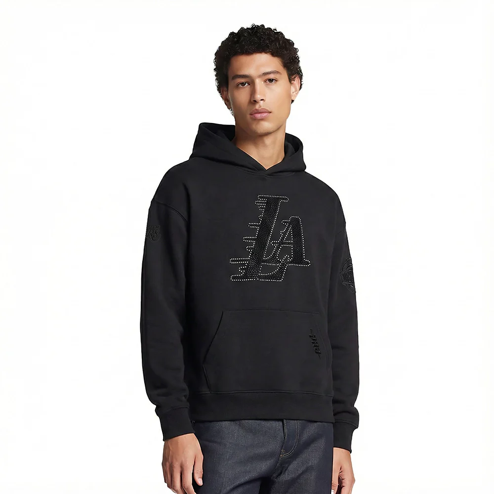 NBA LOS ANGELES LAKERS BLACKOUT MEN'S DROP SHOULDER FLC PO HOODIE (BLACK)