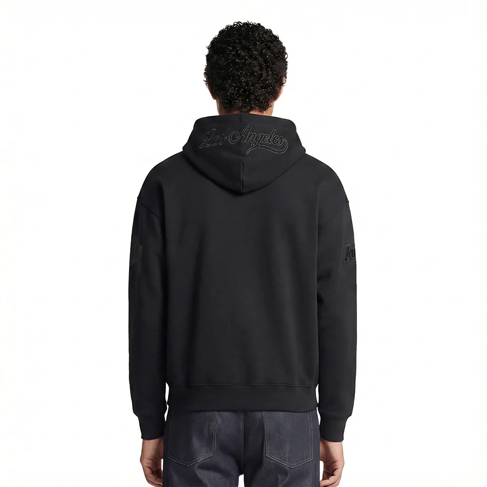 NBA LOS ANGELES LAKERS BLACKOUT MEN'S DROP SHOULDER FLC PO HOODIE (BLACK) - Image 2