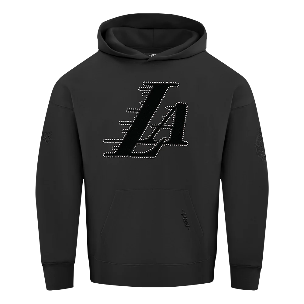 NBA LOS ANGELES LAKERS BLACKOUT MEN'S DROP SHOULDER FLC PO HOODIE (BLACK) - Image 3