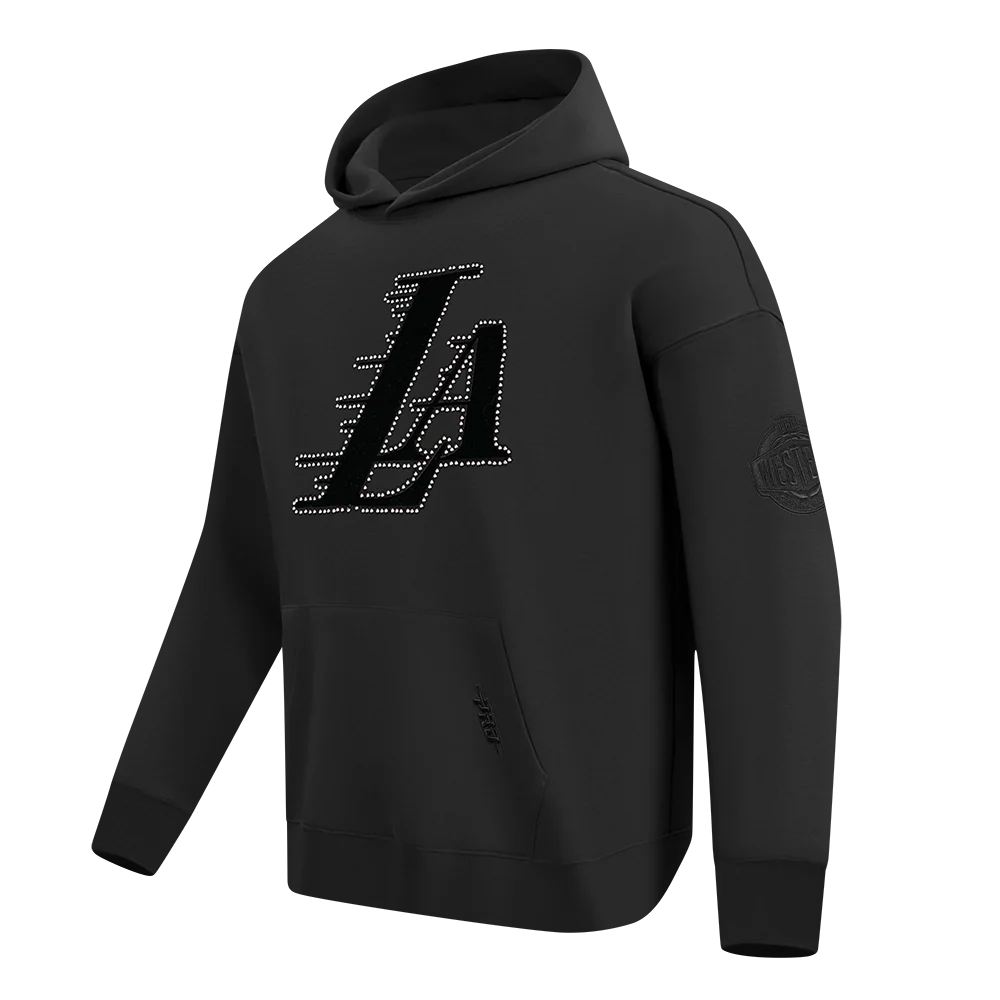 NBA LOS ANGELES LAKERS BLACKOUT MEN'S DROP SHOULDER FLC PO HOODIE (BLACK) - Image 4