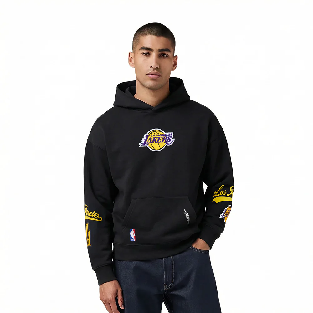NBA LOS ANGELES LAKERS LIVING LARGE MEN'S DROP SHOULDER FLC PO HOODI (BLACK)