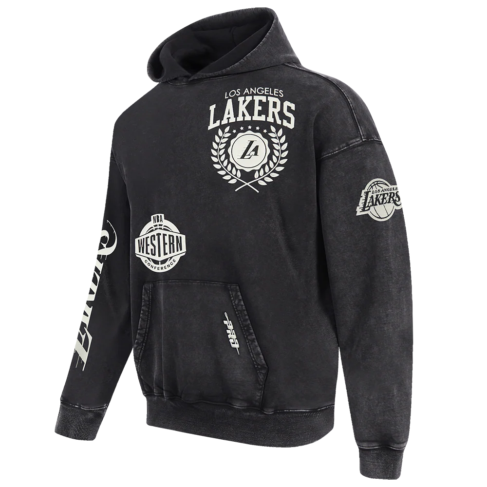 NBA LOS ANGELES LAKERS STREET TEAM MEN'S ENZYME WASH DS FT PO HOODIE (WASHED BLACK) - Image 3